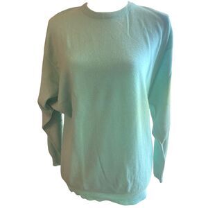 Crombie Vintage Womens 100% Cashmere Knit Sweater LARGE Mint Green Cozy Classic